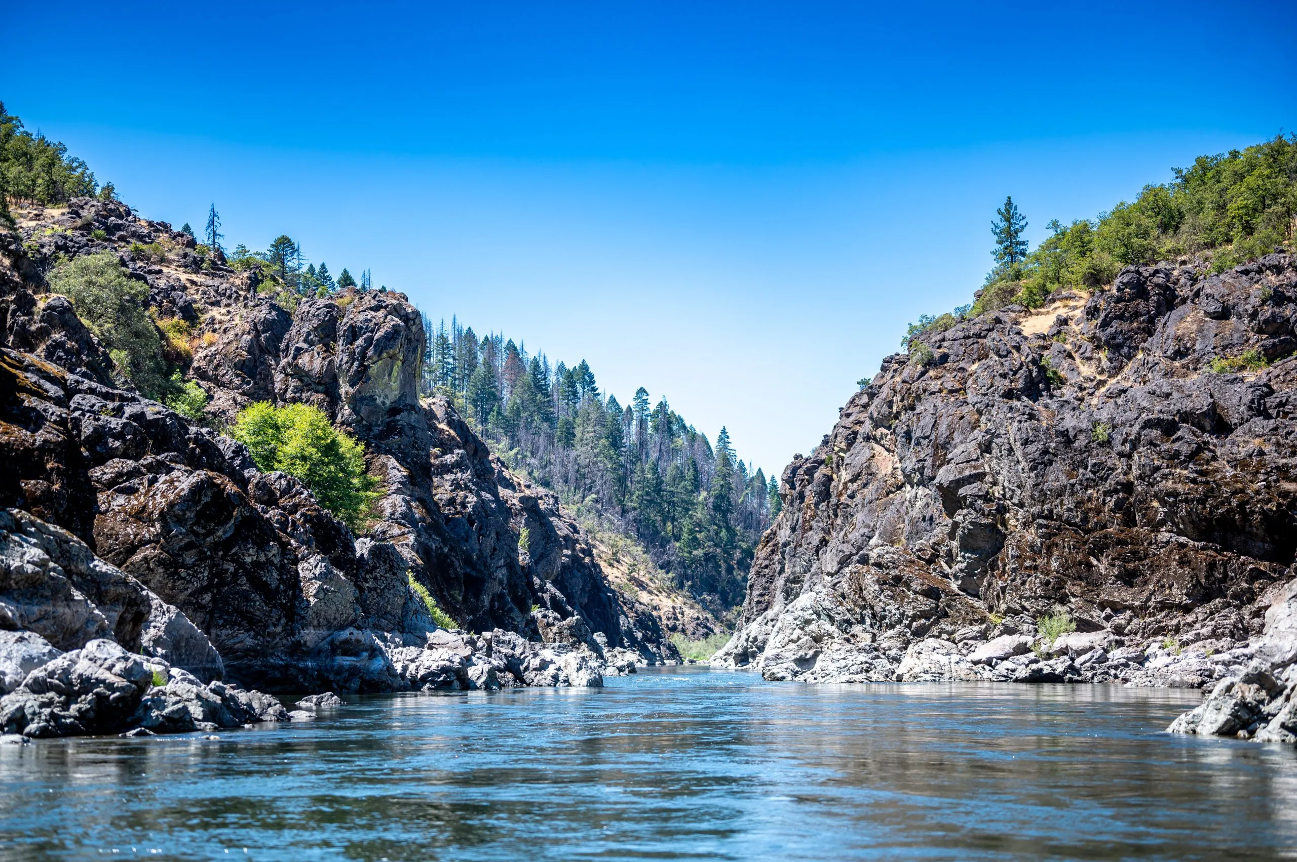 defocused Water level view of Hellgate Canyon on the wild and scenic Rogue River