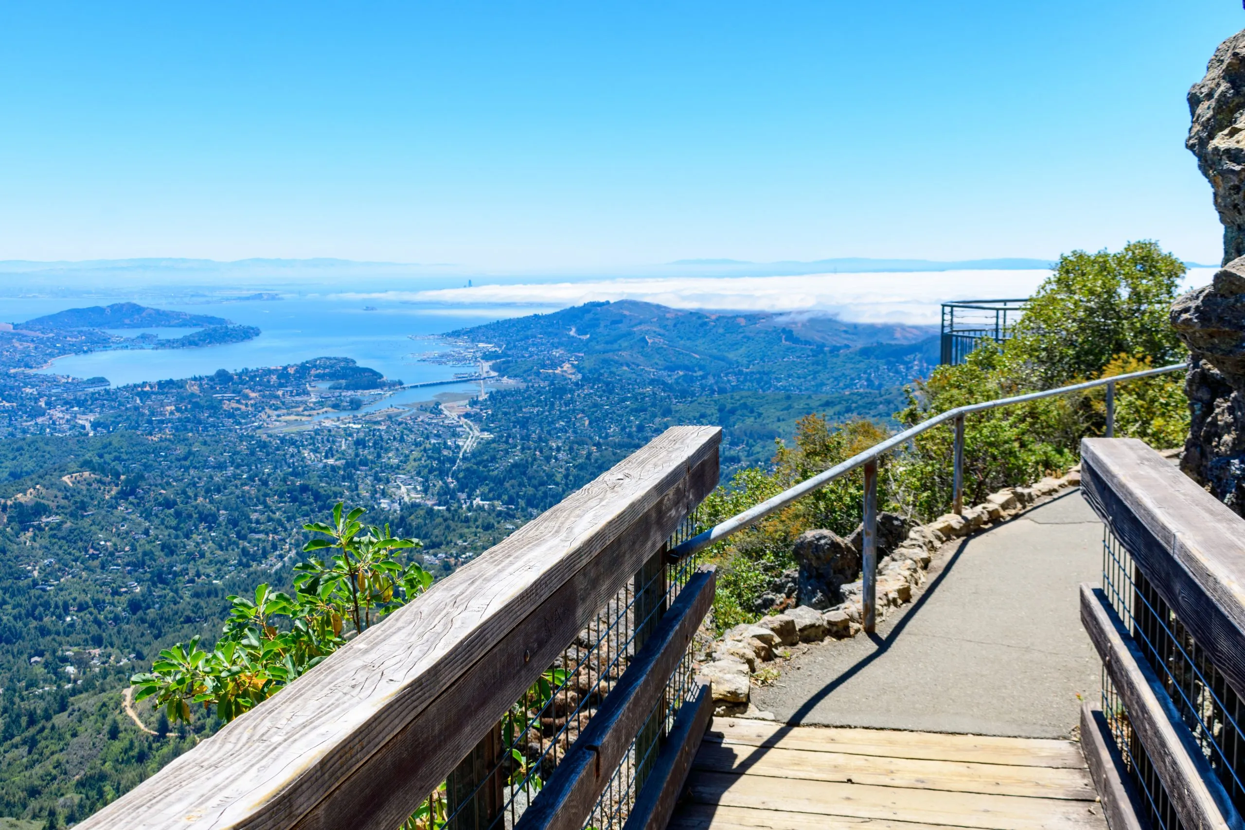 Spectacular aerial view of San Francisco Bay area from the Verna Dunshee Trail at Mount Tamalpais